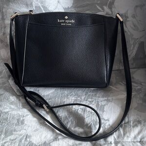 Kate Spade Monica Compact Black Pebbled Leather Crossbody Bag Gold Hardware LN